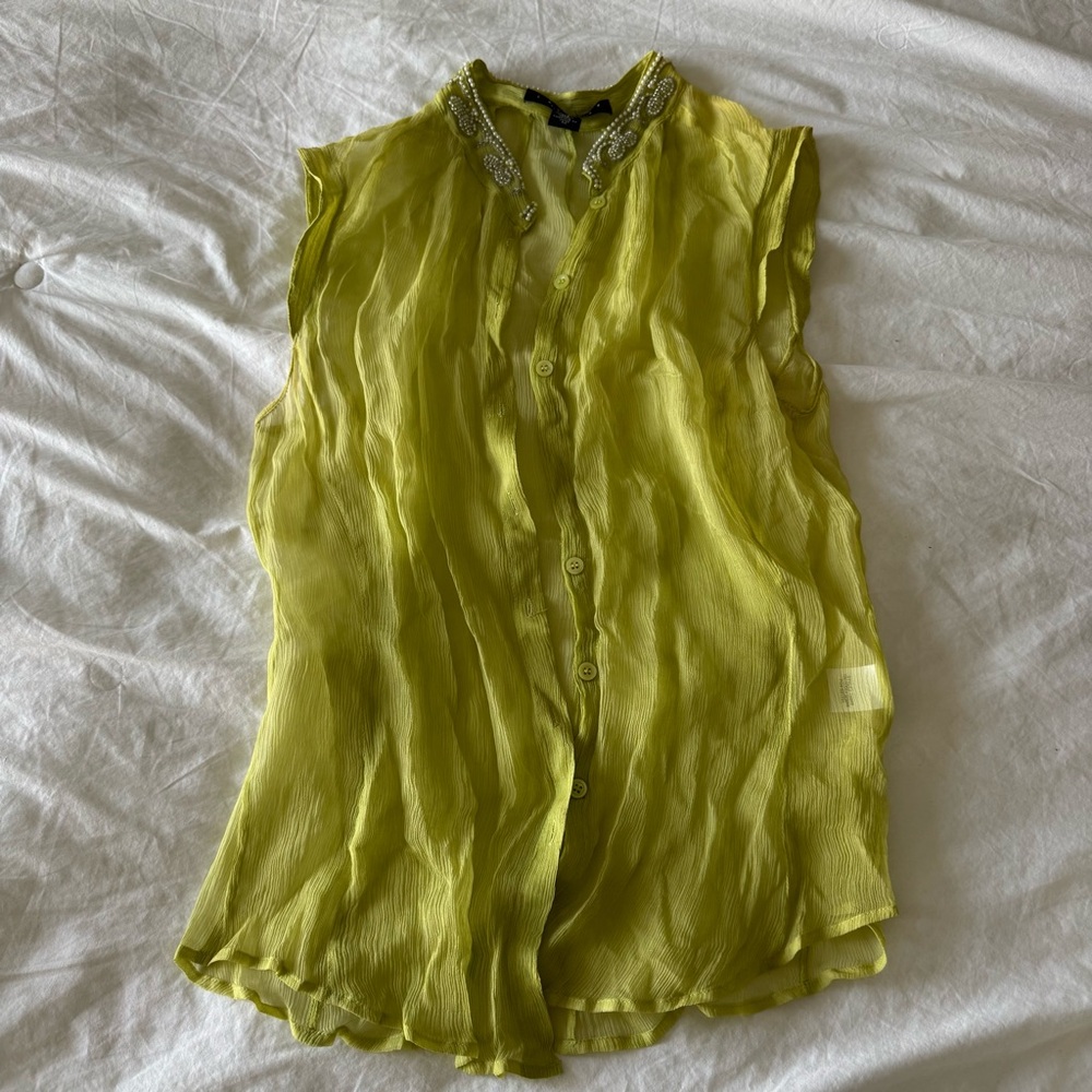 100% silk green top- Sheer